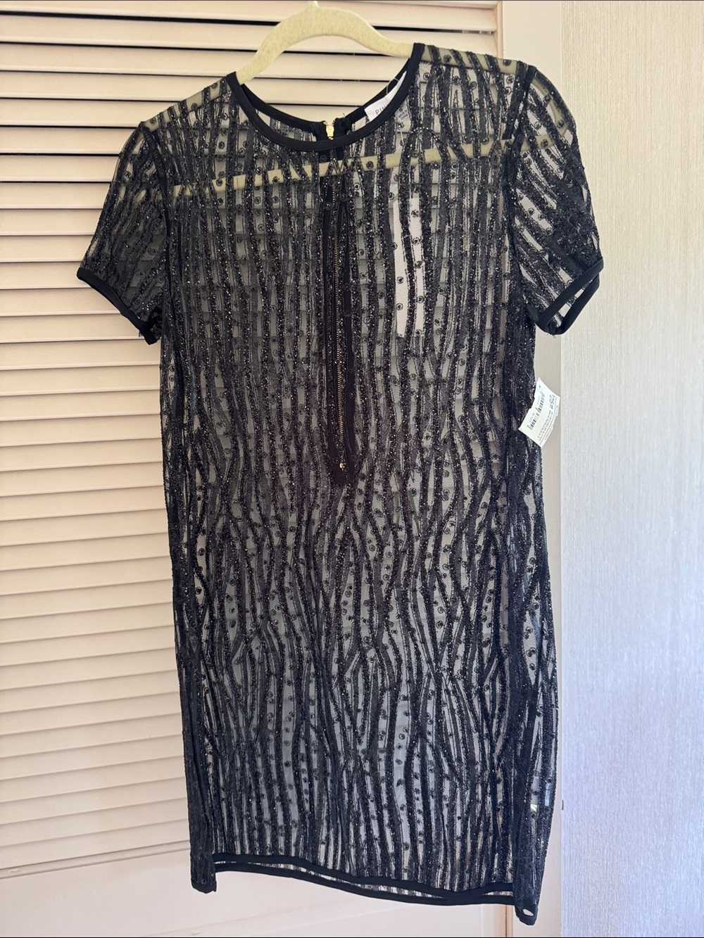Black Beaded Short Sleeve Mini Dress